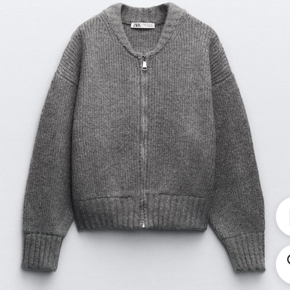 Zara Grey Knit Zipper Sweater